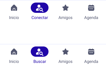 Navigation bar before and after: Conectar becomes Buscar
