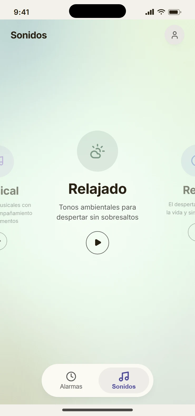 Sounds tab with the Relaxed pack